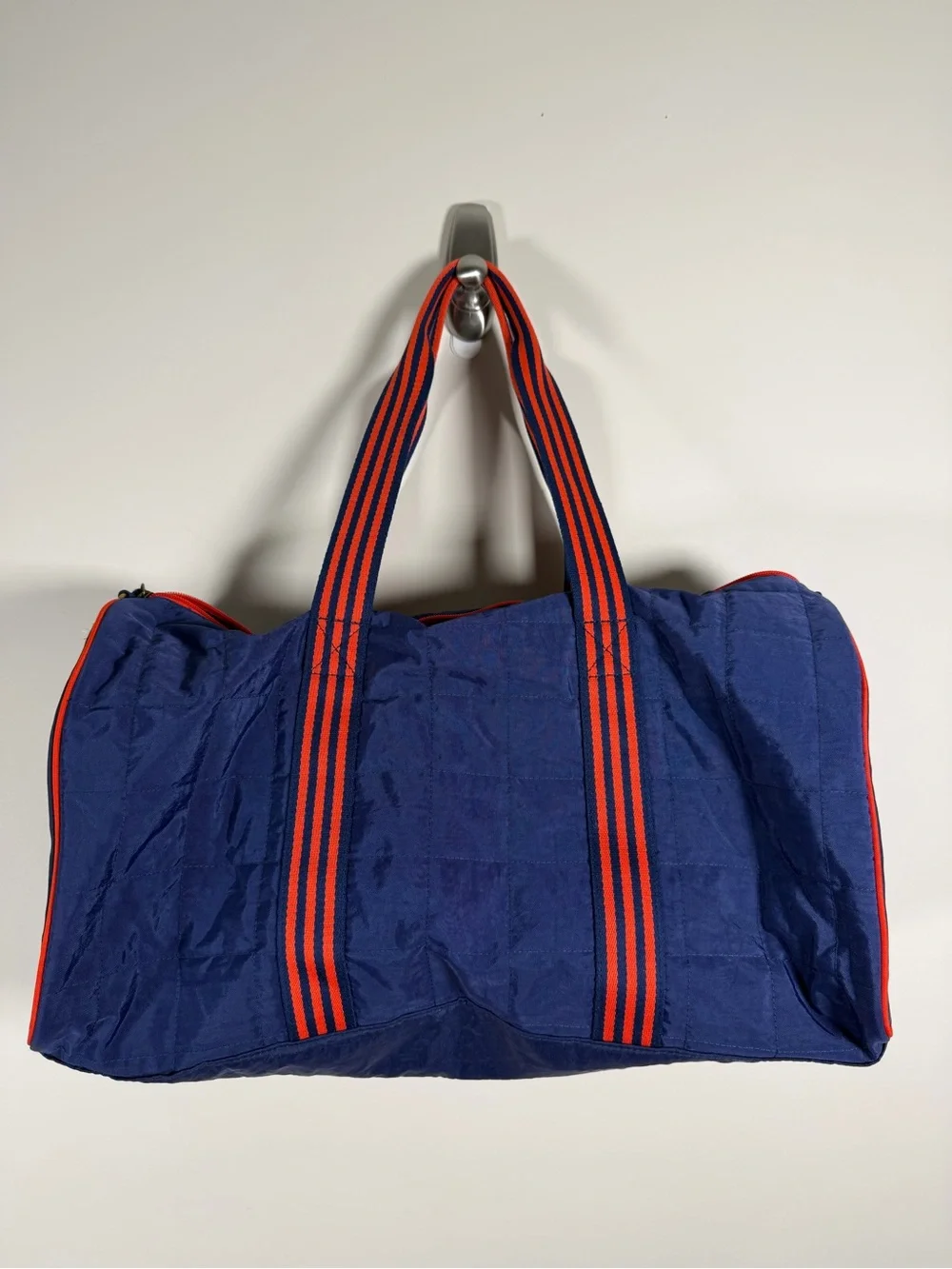 Men's Navy Duffle Bag with Orange Striped Handles